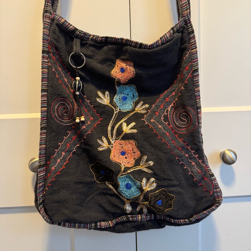 Rising International Floral Embroidery Boho Purse